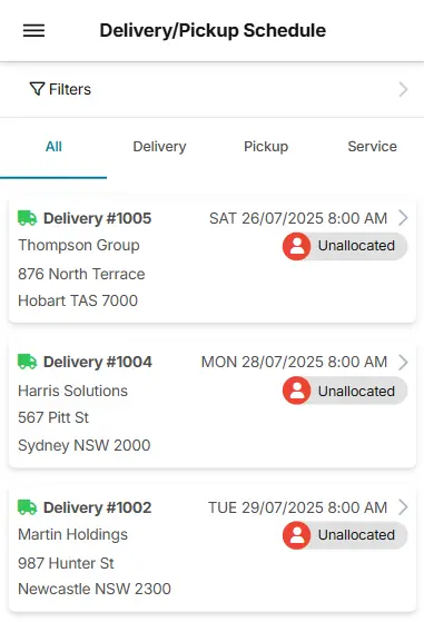 Delivery Schedule Mobile screenshot